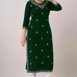 Women Embroidered Viscose Rayon Straight Kurta-image-4