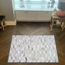 dazzhome Grey & Beige Hair On Leather Geometrical Hand Woven 3ftX5ft Carpet-picture-11
