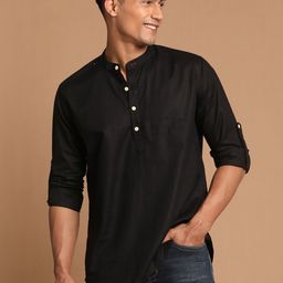 vastramay Men Solid Cotton Blend Straight Kurta-picture-2