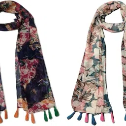 Printed Chiffon Women Multicolor Scarf, Stole, Fancy Scarf-image-37