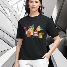 Women Printed Round Neck Cotton Blend Black T-Shirt-image-2