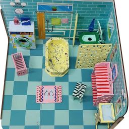 DIY Paint Your Pre-Assembled Bathroom Furniture Wooden Dollhouse Kit for Kids-7