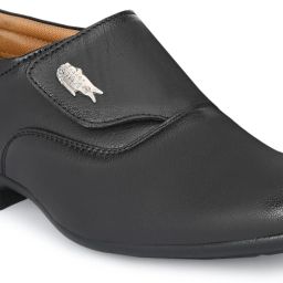 Synthetic Leather Black Formal Shoes Slip On For Men-image-85