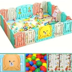 Baby Playpen Playarea Fence 16 Panel for Kids Playard Indoor Play Area with Ball Bassinet-17
