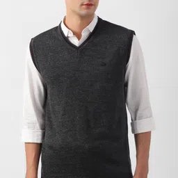 peter england Men Solid V Neck Grey Sweater-picture-47