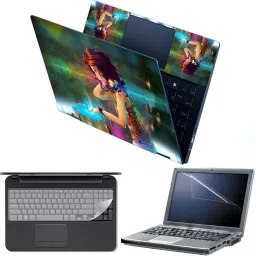 Anweshas 4 in 1 Combo Pack with Laptop Skin Sticker Decal, Palmrest Skin, Screen Protector, Key Guard for 15.6 Inch Laptop - DJ Girl Combo Set-17