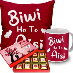 midiron Chocolate Gift Pack with Ceramic Coffee Mug and Soft Pillow For Valentine's Day Ceramic, Paper, Fiber Gift Box-picture-2
