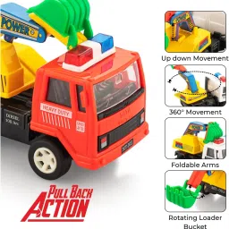 Pull Back Vehicles JCB Crane Power Toy Trucks Kids with 6 Wheels-image-24