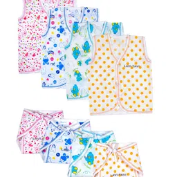 BAESD Pack Of 4 Printed V-Neck Cotton Jhabla With Nappy-36