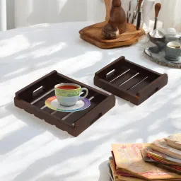 Decorative Hand Crafted Wooden Serving Trays - Set of 2 Trays (Small & Large) Tray Serving Set-12