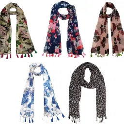 Printed Chiffon Women Multicolor Fancy Scarf, Scarf, Stole-image-22