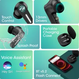 zebronics Zeb-Sound Bomb 7, TWS, 60h Backup, BT v5.2, ENC, Rapid Charge, Flash Connect Bluetooth Headset image 4