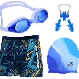 Swimming kit For Men With Swimming Costume For Men Cap Goggles Ear Plug Printed Men Trunk Multicolor Swimsuit-image-58
