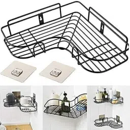 Utensil Kitchen Rack Self-Adhesive Stainless Steel Bathroom Corner Rack Storage Shelves Steel-picture-19
