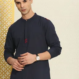 house of pataudi Men Striped Cotton Rayon Asymmetric Kurta-picture-31