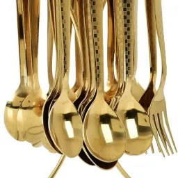 Square Stainless Steel Golden 24-Piece Cutlery Set Disposable Gold Plated Cutlery Set-image-10