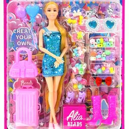 Doll with Colorful Beads Accessory Set, Includes Cute Jewellery Set, Doll Age 3+-image-30