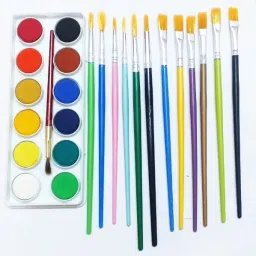 12 Painting Brush ( 6 Round + 6 Flat )Tempra Colors/Paints/Water Colours for Painting/Kids-image-2