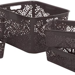 Plastic 1 Large + 2 Medium + 2 Small Turkish Basket for Kitchen | Vegetables | Toys | Books | Office | Stationery | Utility | Cosmetics | Accessories | Closet | Wardrobe | Brown (Without Lid, 1Large + 2Medium + 2Small) Storage Basket-image-78
