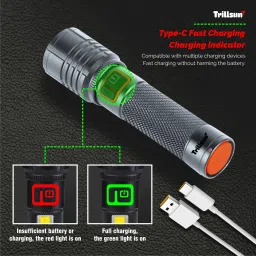 trillsun 200W Telescopic Zoom Flashlight torch Adjustable 5 Modes Rechargeable Torch image 3