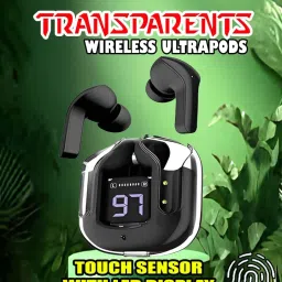 crecro Ultrapod Bluetooth Earbuds Headset Crystal Transparent Design,LED Display BK13 Smart Headphones-image-19