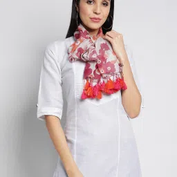 Floral Print Pure Linen Women Red Stole-image-43