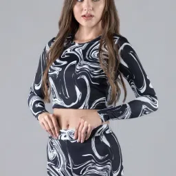 printed long sleeves padded swim set for women Printed Women Swim-dress Black, White Swimsuit-image-47