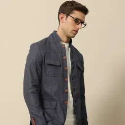 Men Self Design Single Breasted Casual Blazer-image-32