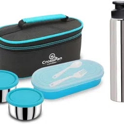Stainless Steel Lunch Box / Tiffin Box with 750 ml Sports Water Bottle 3 Containers Lunch Box-15
