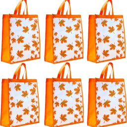CARRY CLOUD Non-Woven Autumn theme Stitched [95] GSM Fabric Reusable Grocery Bag Pack of 6 Grocery Bags-image-6