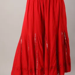 Women Flared Red Viscose Rayon Trousers-image-81