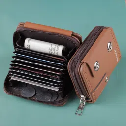Men & Women Casual Brown Genuine Leather RFID Card Holder-image-36