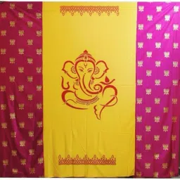 Yellow Ganesh Red Lotus Backdrop Curtain Cloth 10x8 Feet Curtain Fabric-23