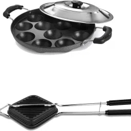 Non-Stick Aluminium Grill Sandwich Bread Toaster | Appam Patra with Steel Lid S3 0 W Pop Up Toaster-36