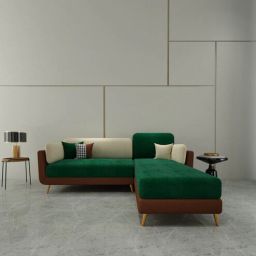 casacraft from pepperfry Montez Velvet LHS Sectional Sofa (2 + Lounger) in Green & Beige Colour-picture-49