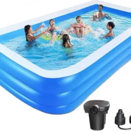 DELUXE (IND*94) BLUE RECTANGULAR FAMILY POOL WITH FREE PUMP Inflatable Swimming Pool-3