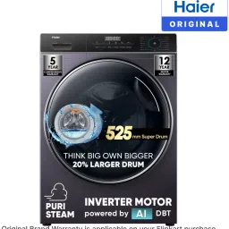 haier 8 kg AI with Inverter Motor, Puristeam and Refresh Function, Anti Bacterial Technology, Super Drum 525mm with Custom Wash Programs Fully Automatic Front Load Grey image 2