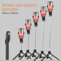 Wanzhow New Latest Super long 2 in 1 Selfie Stick, 31cm-170 cm length Tripod with 10m Range BT Remote, 360-degree Lock adjustable holder, CR2032 Replaceable Battery Compatible with all types of smartphones, Android, ios Bluetooth Selfie Stick Bluetooth Selfie Stick image 3