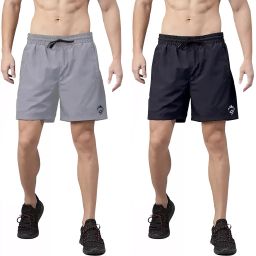 Pack of 2 Solid Men Grey, Black Sports Shorts-image-99