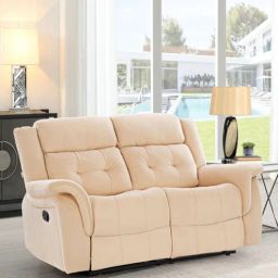 casacraft from pepperfry Norton Velvet 2 Seater Manual Recliner In Beige Colour-picture-5