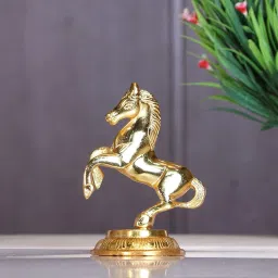 Golden Finish Jumping Horse Metal Statue for Income and Bright Future & Table Decorative Showpiece - 12 cm-image-4