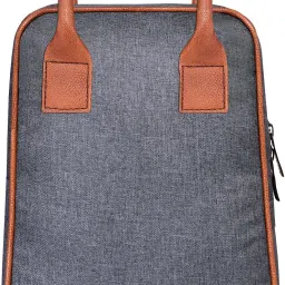 Grey-Tan Faux Leather & Linen PVC Cotted Fabric Tiffin bag Men & Women GR-TB02 Lunch Bag-image-2