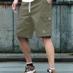 Solid Men Green Cargo Shorts-image-34