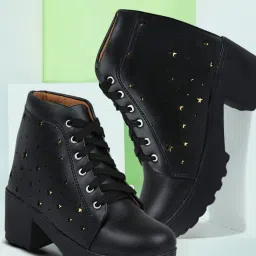 Women’s Star-Perforated Lace-Up Ankle Boots – Block Heel Party Casual Shoes Boots For Women-6
