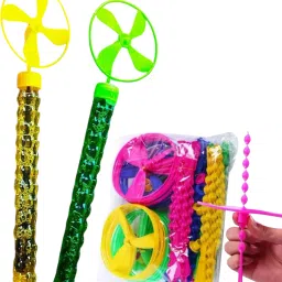 2 IN 1( 2 Pc Bubble Stick + 10 Pc Throw and Catch Flying Wheel Toy) Outdoor Game-13