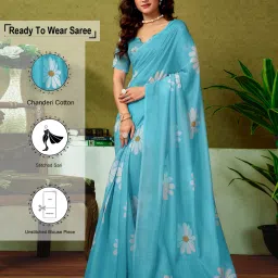 Ready to Wear Printed Daily Wear Chanderi, Cotton Blend Saree-image-42