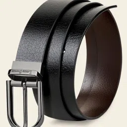 Men Formal Black Genuine Leather Reversible Belt-image-1