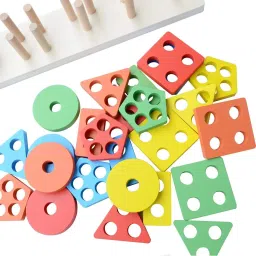 mm toys Wooden Shape Sorter Puzzle Toy | Stacking & Sorting Blocks for Kids | 3+ Years image 2