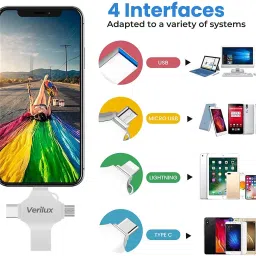 Verilux Flash Drive 64GB 4 in 1 Pendrive with Light-ning, Micro USB, USB A, Type-C Data Card image 2