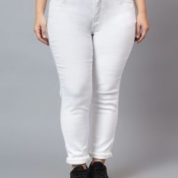 Women Skinny Mid Rise White Jeans-image-35